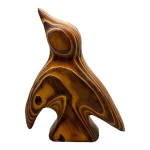 Vintage 70s Carved Wood Bird Penguin 7” Handcrafted Canada